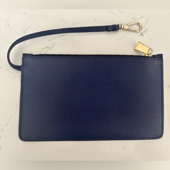 Furla Navy Leather Wristlet with Gold Hardware- LIKE NEW - Picture 5 of 6